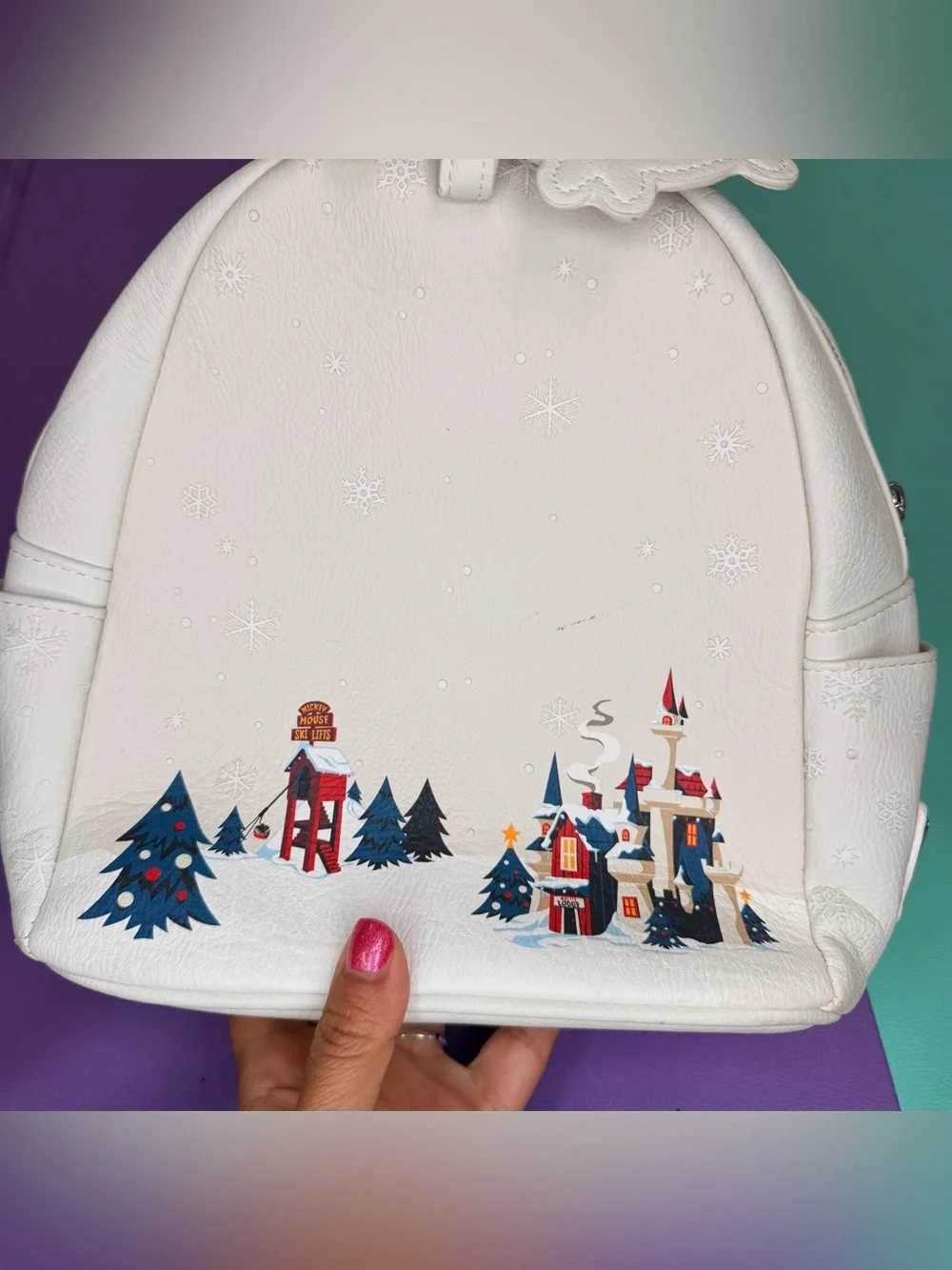 Loungefly Disney Parks Mini Backpack Minnie & Mickey Ski Lift Holiday